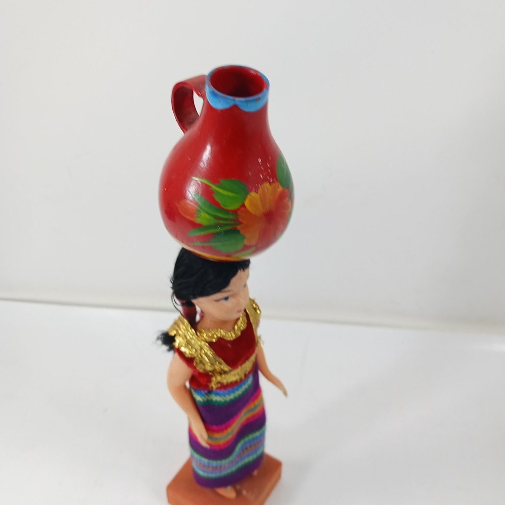 Vintage Guatemalan Souvenir Doll Traditional Dress Water Jug Folk Art 12.5" - Picture 12 of 15